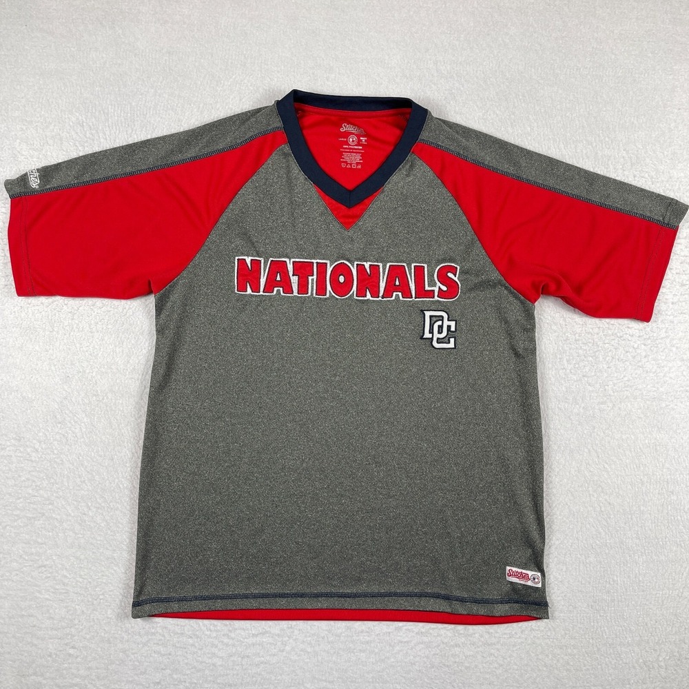 Stitches Washington Nationals Shirt Mens‎ Large Gray Red MLB Baseball Tee